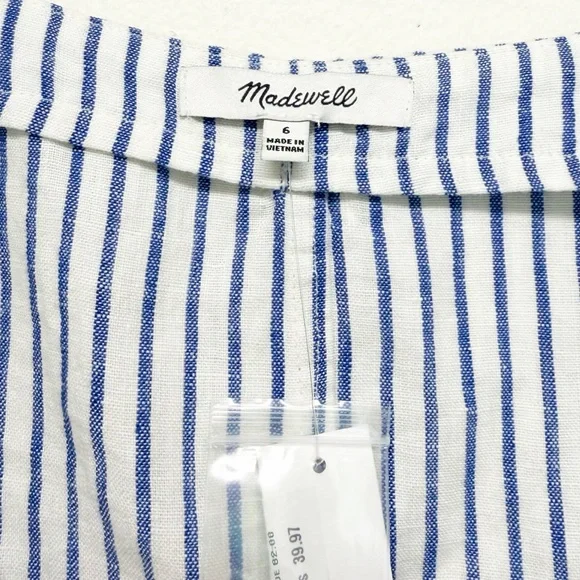 NWT MADEWELL Scoop Neck Crop Tank 100% Linen Sleeveless Blue White Size 6 - Picture 5 of 7